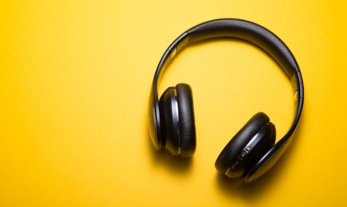 headphones on yellow background