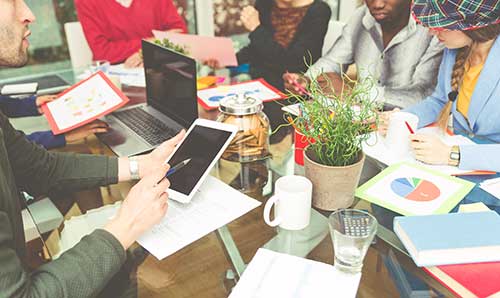 Team working round a table